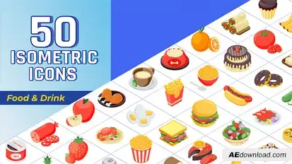 Isometric Icons Food and Drinks Elements template preview