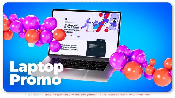 Videohive Laptop Promo With Colorful Balls Product Promo template preview