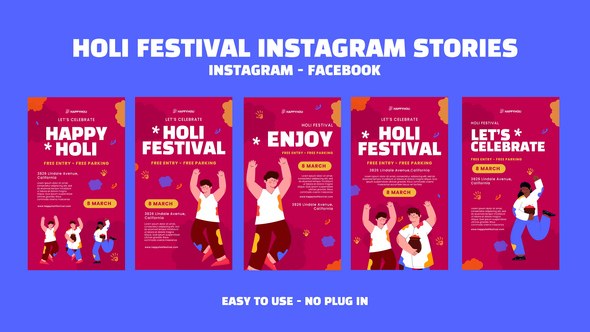Videohive Holi Festival Instagram Stories Openers template preview