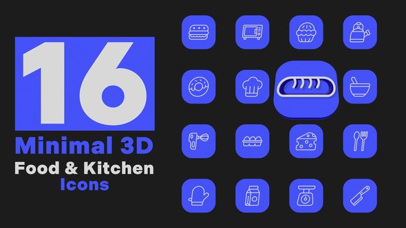 Videohive Minimal 3D - Food & Kitchen Icons Elements template preview