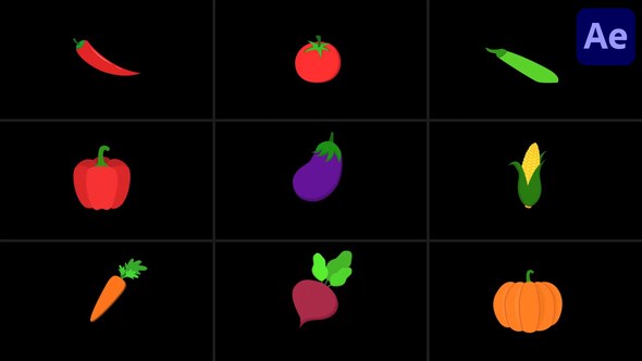 Videohive Vegetable Looped Icons And Fresh Food Set for After Effects Elements template preview