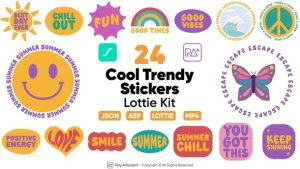 Videohive Cool Trendy Stickers Lottie Set Elements template preview