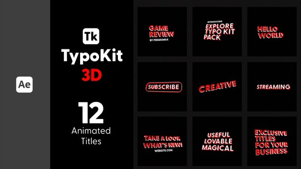 Videohive Typo Kit 3D Titles for After Effects Titles template preview