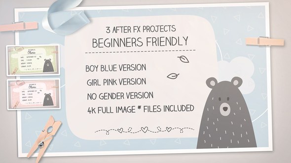Videohive 4k Photo Baby Album And Shower Invitation | 3 Templates | Boy Girl And No Gender Colors Versions Video Displays template preview