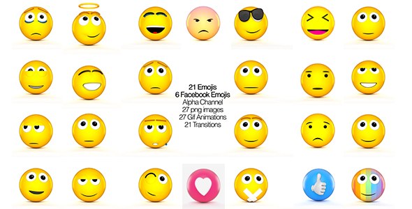 Facebook Emojis And 3D Animated set of Emojis Video Displays template preview