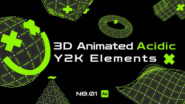 Videohive 3D Animated Acidic Y2K Elements Elements template preview