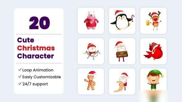 Videohive Cute Cartoon Christmas Character Elements template preview