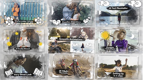 Videohive Watercolor & Doodles SlideShow - After Effects Templates Video Displays template preview