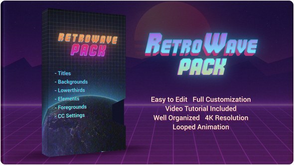 Videohive Retro Wave Pack Titles template preview