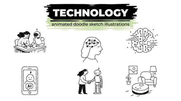Videohive Technology and AI - Animated Doodle Sketch Illustrations Elements template preview