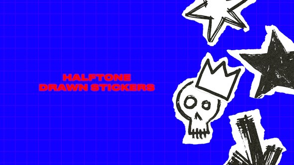 Videohive Halftone Hand Drawn Stickers Elements template preview
