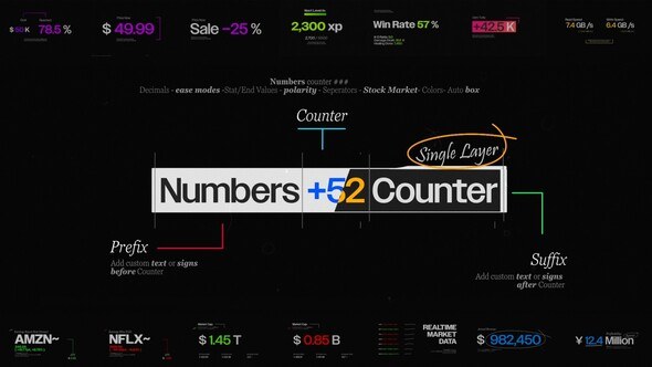 Videohive Numbers Counter Text Animation Pack | Text Preset Tool & 53 Premade Scene Setups Titles template preview