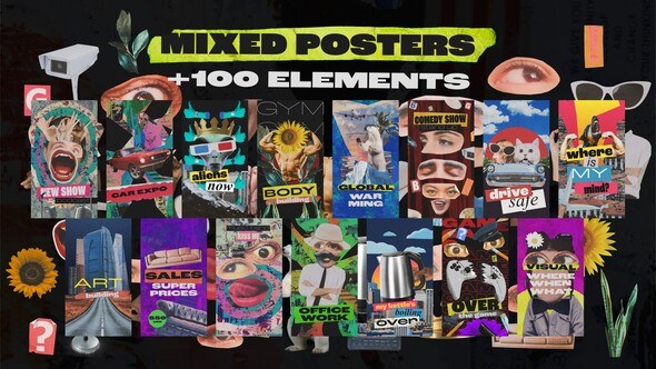 Videohive Mixed Posters and 100 Collage Elements Elements template preview