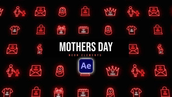 Videohive Mothers Day Neon Icons Elements template preview