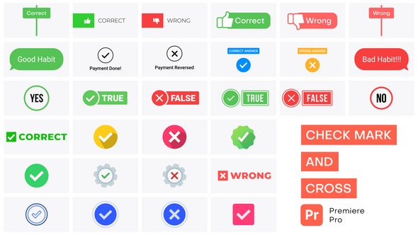 Checkmark & Cross Animation Pack PRs Title Pack Premiere Pro template preview