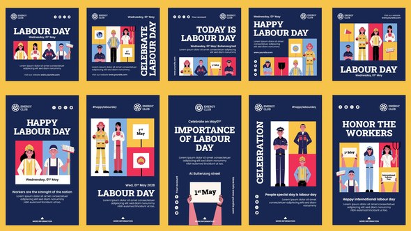 Videohive Labour Day Celebration Feed and Stories Instagram Openers template preview
