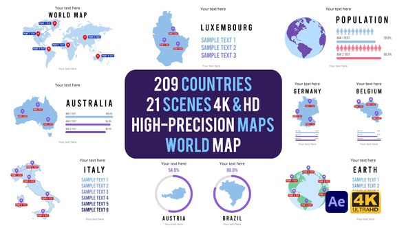 Videohive 209 Countries Map Infographics Pack Infographics template preview