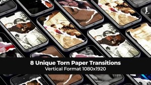 Videohive 8 Unique Torn Paper Transitions. Vertical Format 1080x1920 Elements template preview