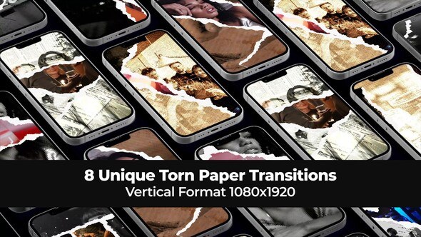Videohive 8 Unique Torn Paper Transitions. Vertical Format 1080x1920 Elements template preview