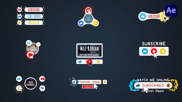 Videohive 2D Cartoon Youtube Subscribe Buttons Pack #2 [After Effects] Titles template preview