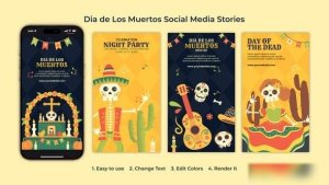 Videohive Dia de Los Muertos Social Media Stories Elements template preview