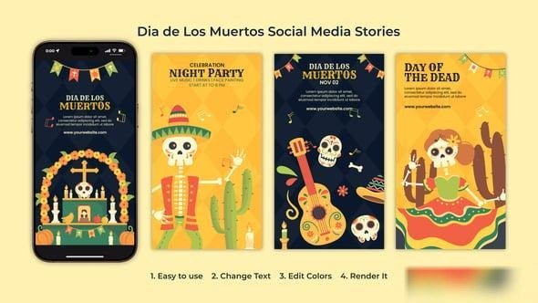 Videohive Dia de Los Muertos Social Media Stories Elements template preview