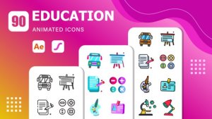 Videohive 90 Education Animated Icons | After Effects Template & Lottie Animation Elements template preview