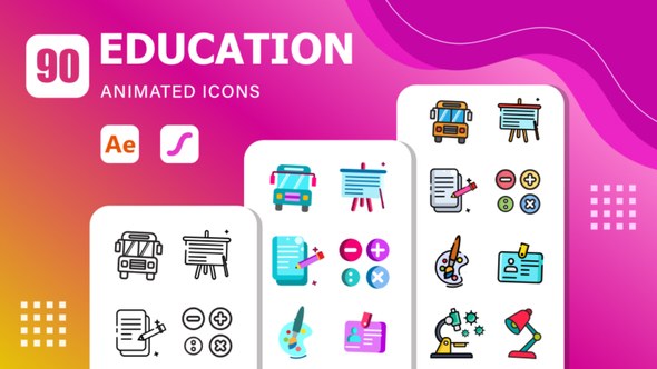Videohive 90 Education Animated Icons | After Effects Template & Lottie Animation Elements template preview