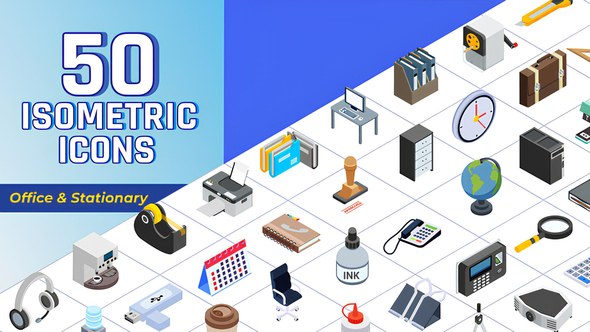 Videohive Isometric Icons Office Stationary Elements template preview