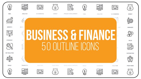Business And Finance - 50 Thin Line Icons Video Displays template preview