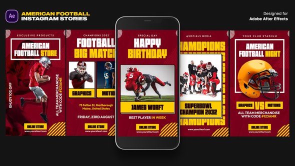 Videohive American Football Instagram Stories Broadcast-packages template preview