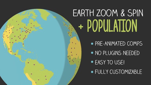 Earth Zoom and Spin with Population Video Displays template preview