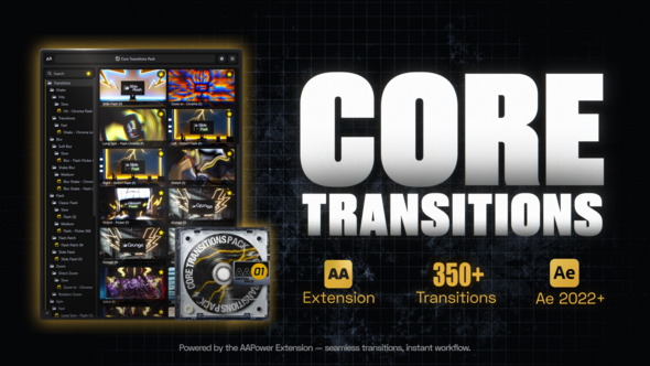 Videohive Core Transitions Pack: 350+ Dynamic & Seamless Transitions for After Effects | AAPower Elements template preview