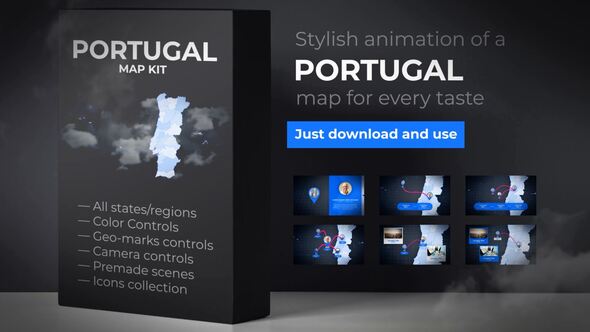 Videohive Portugal Map - Portuguese Republic Map Kit Video Displays template preview