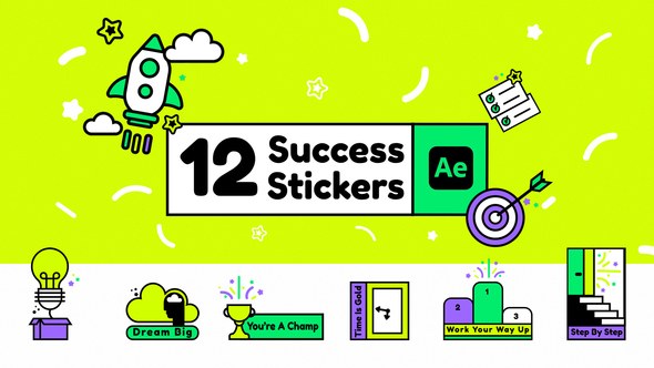 Videohive 12 Success Stickers Animated Elements template preview