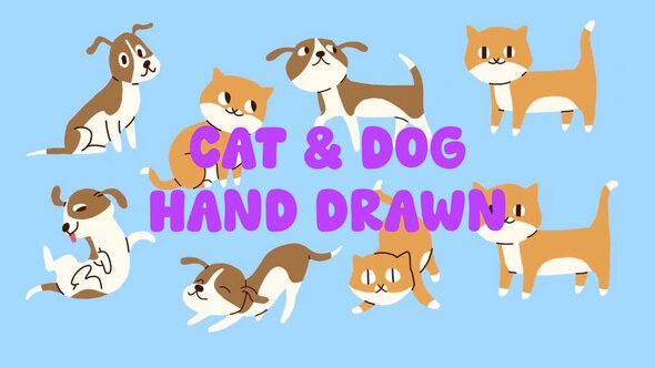Cat And Dog Animation Hand Drawn Pack Premiere Pro template preview