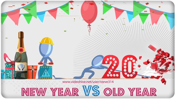 Happy New Year vs Bad Old Year - Humorous Greetings Video Displays template preview