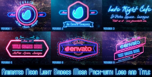 Videohive Neon Lights Badges Logo Stings template preview