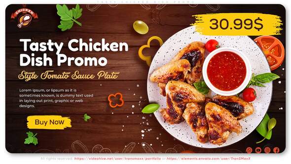 Videohive Tasty Chicken Dish Promo Product Promo template preview