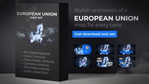 Videohive Map of European Union with Member States - European Union EU Map Kit Video Displays template preview