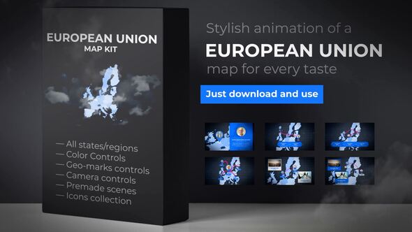 Videohive Map of European Union with Member States - European Union EU Map Kit Video Displays template preview
