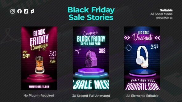 Videohive Black Friday Sale Stories 48239455 Video Displays template preview