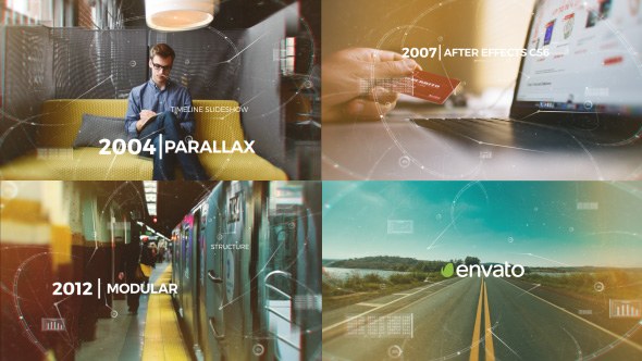 Parallax Timeline Slideshow Video Displays template preview