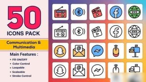 Videohive Dual Icons Pack - Communication & Multimedia Infographics template preview