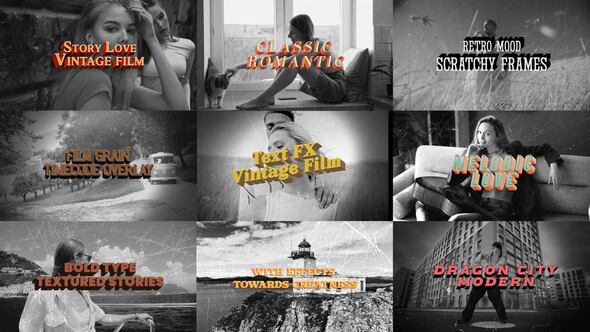 Videohive Retro Text & Vintage Overlay FX Pack вЂ“ Grainy Titles & Film Textures Titles template preview