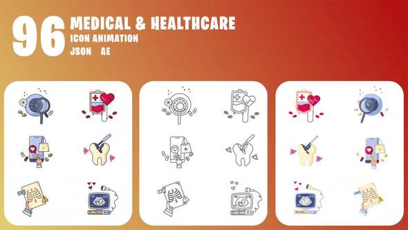 Videohive 96 Medical & Healthcare Animated Icons | After Effects & JSON Elements template preview