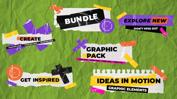 Videohive Ripped Paper Scotch Grunge Tape Titles Lowerthirds Titles template preview