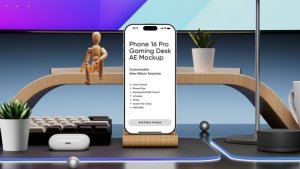 Phone 16 Pro Gaming Scene Screen Mockup Video Displays template preview
