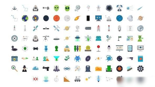 Videohive 100 Space & Universe Icons Elements template preview