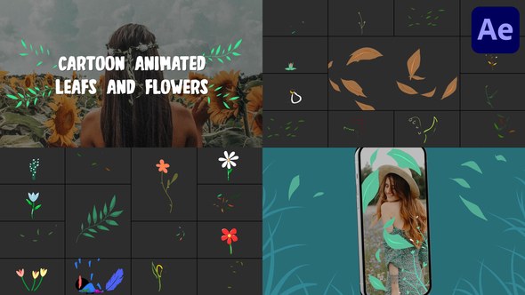 Videohive Cartoon Animated Leafs And Flowers for After Effects Elements template preview